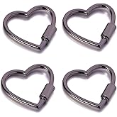 4pcs Grey Heart Shape Screw Carabiner Keychain, Multi-Function Small Cute Locking Carabiner Clip Ring for Keys Camping Hiking Fishing Traveling Dog Novelty Carabiners