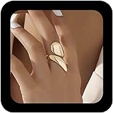 Vacaonio Minimalist Open Gold Adjustable Chunky Ring Polished Dome Teardrop Open Rings Metal Twisted Wrap Finger Ring Geometric Statement Cuff Rings Jewelry for Women