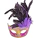 Coxeer Masquerade Mask, Venetian Mask Mardi Gras Mask Halloween Costume Feather Mask for Halloween Purple