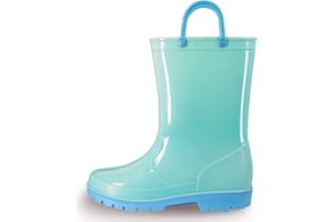 EUXTERPA Boys Girls Waterproof Rain Boots Kids Toddler Solid Color Boots with Easy On Handles