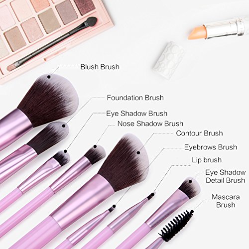 Lavender Makeup Brush Set, YEVITA 9pcs Synthetic Face Brush for Foundation Eye Makeup Concealer Mascara Contour Lip Professional Cosmetic Powder Vanity Brush Tools Kit for Women with Portable Case - Thumbnail 4