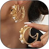 Chunky Gold Simulated Flower Hoop Earrings for Women Dainty Large 3D Floral Statement Dangle Layers Drop Earrings Trend Anniversary Jewelry Gift