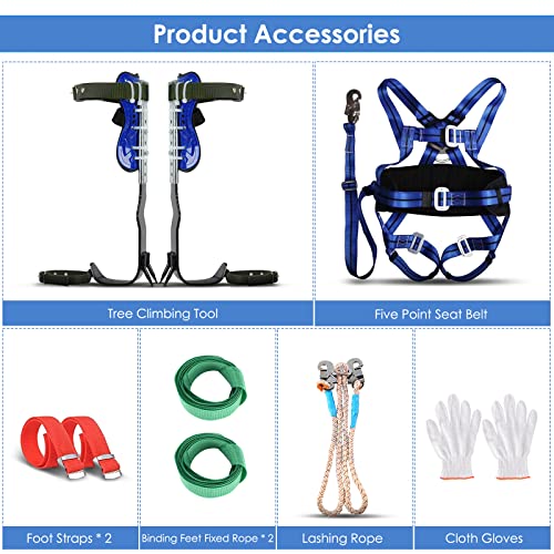 Hlieeosfcn Tree Climbing Spikes Set, Claw Pruning Tree Climbing Equipment,Tree Climbing Spikes Adjustable Height,With Adjustable Safety Harness Belt