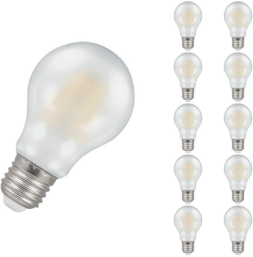 Crompton Lamps LED GLS 7.5W ES-E27 Dimmable Filament (10 Pack) (60W Equivalent) 2700K Warm White Pearl 806lm ES Screw E27 A60 Frosted Opal Multipack Light Bulbs