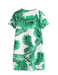 Floerns - Vestido de verano de manga corta con estampado de palmeras para mujer