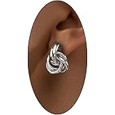 14K Gold Double Layered Circle Stud Earrings, Chunky Knot Geometric Piercing Dangle Earrings, Dainty Statement Jewelry Gifts for Women