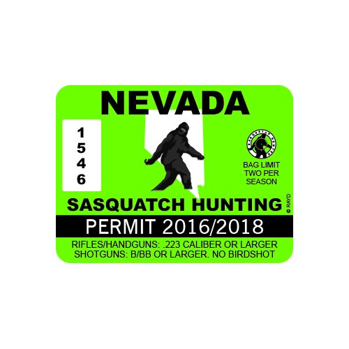 RDW Nevada Sasquatch Hunting Permit Color Sticker Decal Die Cut