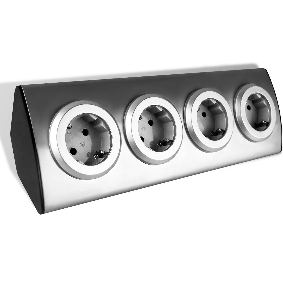 ORNO AE-1340(GS) Corner Socket 4 Compartments with Child Lock, 45° Assembly Assembly, Ideal for Kitchen, Office and Worktop, 3680 W 16 A (without Cable)