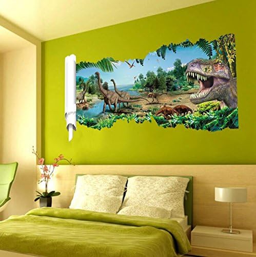 Elobaby World Dinosaur Wallpaper Kids Room 3D Bedroom Living Room Wall Sticker Removable, 50 * 90cm