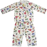 Powell Craft Big Boys Cotton Planes,trains & Cars Pajamas.white (6-7 years)