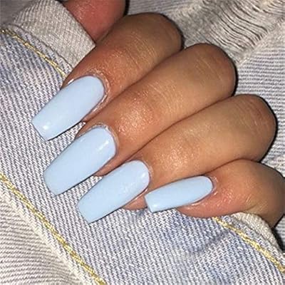 Bloomingboom False Nail Coffin 24 Pcs 12 Size Fake Nails Full Cover Long Fake Nail Salon Pre Design Ballerina Solid Acrylic Light Blue Buy Online At Best Price In Uae Amazon Ae