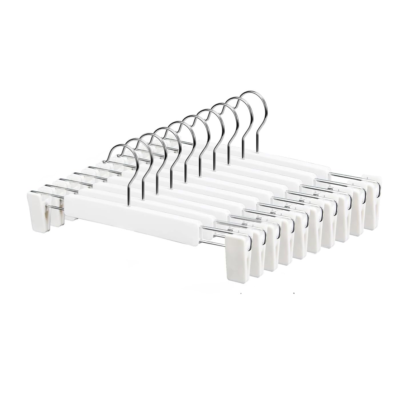 LATRAT 10 Pcs Clothes Hanger, Set of Trouser & Skirt Hangers with Non-Slip Clips, 360 Swivel Hooks, ABS Plastic, for Pants, Skirts, Dresses, Children's Clothes, Underwear, Socks (White)