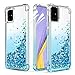 Jemo for Samsung Galaxy A51 Case,W/Soft 2 HD Screen Protector Four-Corner Glitter Bling Floating Liquid Quicksand Silicone Slim Non-Slip Shockproof Protective Luxury Clear Case for Girls Women (Teal)