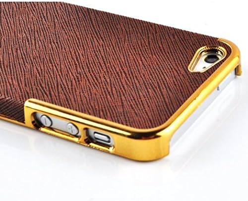 Frame Luxury Leather Chrome Hard Back Case Cover for Iphone 5 5s Brown Gold