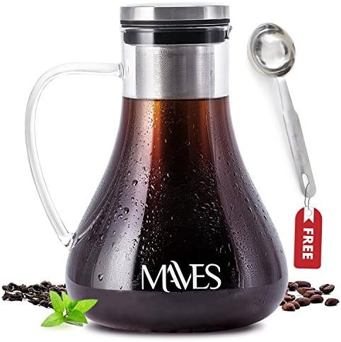 [NEW 2018] Cold Brew Iced Coffee Maker (Large Carafe) Double Mesh, Fresh-Brewed Ice Tea Infuser w/ Airtight Seal System | Single or Multiple Cup Use | Home, Office, Travel (1500ml)