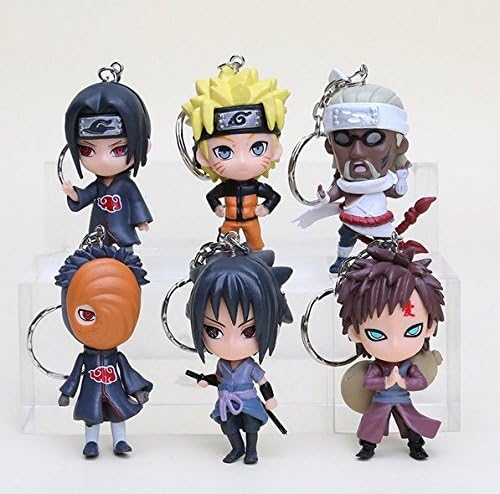Collection of 6pcs Popular Anime Naruto Figure Models With Keychain Key Ring Pendant PVC Dolls Toys-Itachi, Naruto, Bee, Obito-tobi, Gaara, and Sasuke Toys Children Gift