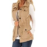Koodred Women's Casual Military Utility Vest Lightweight Sleeveless Drawstring Jackets with Pockets