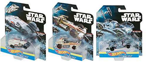 Hot Wheels Star Wars Carships Millennium Falcon Tie Fighter X-Wing Carships Die-Cast 3-Pack Diecast Set