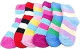 6 Pack of Fluffy Fuzzy Socks Two Color Wide Stripe
