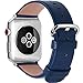 Fullmosa Leather Bands Compatible with Apple Watch Band 41mm 40mm 38mm 42mm for Women Men, Top Grain Genuine Leather Strap for iWatch Series 10/9/8/7/6/5/4/3/2/1/SE2/SE, Dark Blue/Silver