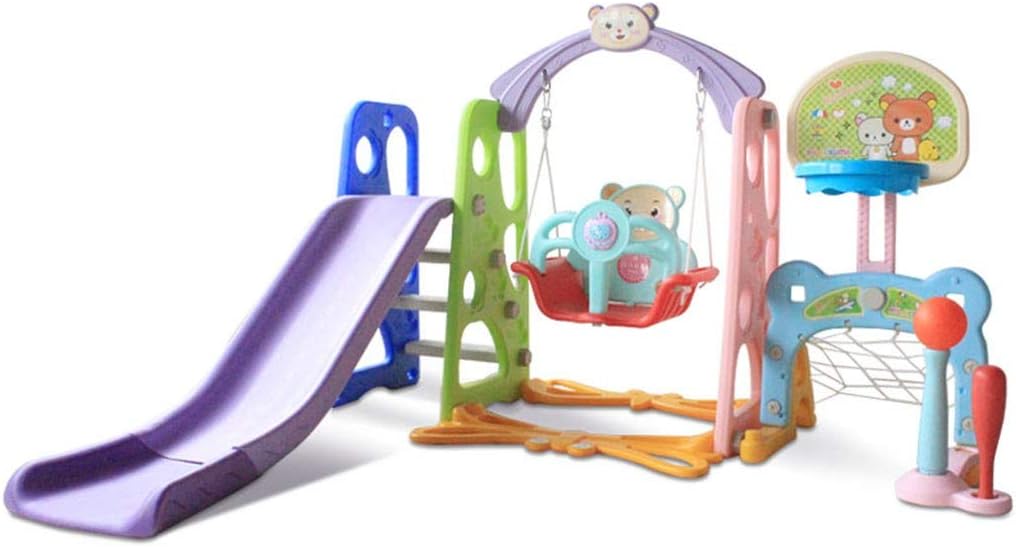 Toddler Climber and Swing Set | 3 in 1 Kids Play Climber Slide Playset Indoor Outdoor Playground Toy with Basketball Hoops Activity Center in Backyard (from US, Multicolour)