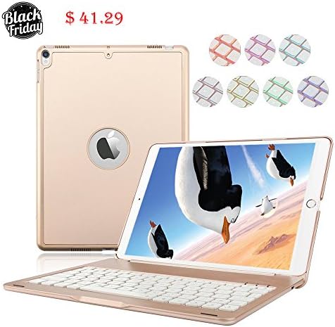 iPad pro 10.5 Bluetooth Keyboard Case Wireless Keyboard Cover for 10.5 inch, Fit Protective Hard Shell Case 7 Colors LED Backlit, thin / light / portable, Smart with Auto Sleep / Wake by OAAO (Gold)