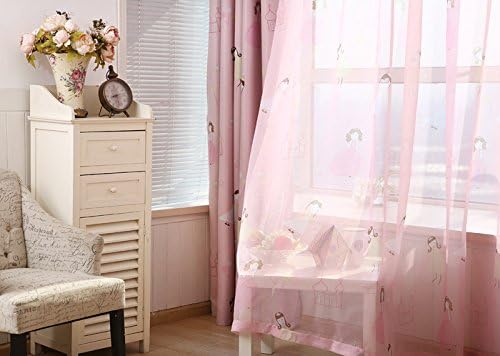 LQF Sheer Curtains Country Home Decor Pink Curtains for Bedroom Living Room Dining Room Teens Kids Girls Room Decorations Drapes , Grommet Process , One Panel , W40 by L84 inch
