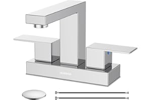 Bathroom Sink Faucet, Hurran 4 inch Chrome Bathroom Faucets for Sink 3 Hole with Pop-up Drain and Supply Lines, Stainless Steel 2-Handle Faucet for Bathroom Sink Vanity RV Restroom