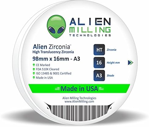 Alien Zirconia 98mm Dental Cad Cam Blocks Pucks (16mm, A3)