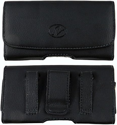 Horizontal Leather Case Cover Holster with Fixed Belt Clip and Belt Loop FOR Cricket Alcatel OneTouch IDOL 3 (5.5")* Fits phone w/ DUAL Thick Layer Case on it *