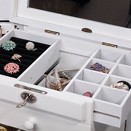 Rowling Extra Large Wooden Jewelry Box/Jewel Case Cabinet Armoire Ring Necklacel Gift Storage Box Organizer Mg002 (White)