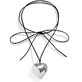 KIFEDSLJ Chunky Puffy Heart Choker Necklace Big Glass Heart Pendant Necklace Adjustable Gothic Braided Black Velvet Chain for Women Y2K Jewelry