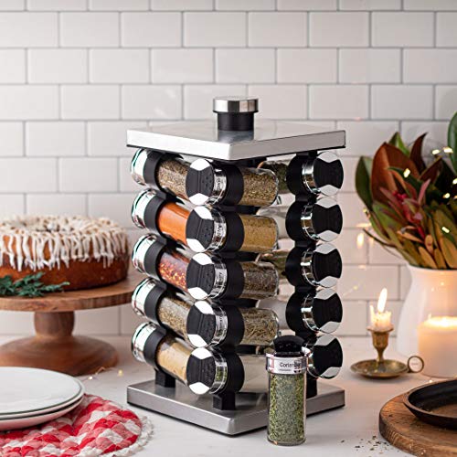 Orii 20 Jar Spice Rack with Spices Included Tower Organizer for