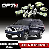 OPT7 12pc Interior LED Replacement Light Bulbs Package Set for 98-04 Jeep Grand Cherokee