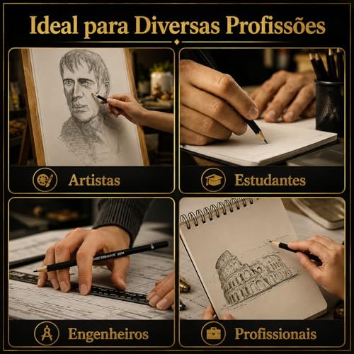 Kit Lápis de Desenho Profissional 29 Peças com Estojo Portátil, Lápis Artísticos, Borrachas, Estilete e Acessórios para Artistas e Estudantes Linha Super Premium 2H B HB 2B 3B 4B 5B 6B 7B 8B