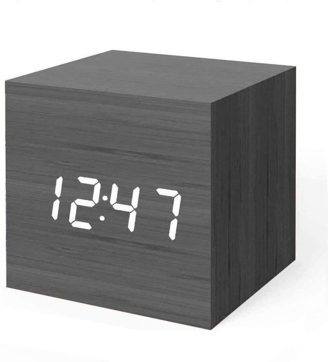 Beniky Digital alarm wooden alarm clock USB/battery powered, desktop clock cube clock, suitable for bedroom, children, kitchen, living room, and with date temperature time display