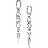 Sacina Spike Chain Hoop Earrings, Gothic Grunge Emo Punk Earrings, Goth Jewelry, Christmas Jewelry Gift for Women