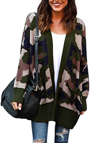 Cyerlia Women Casual Loose Sweaters Coats Camo Pattern Long Sleeve Open Front Cardigans Jackets For Juniors Small