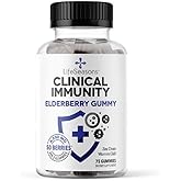 LifeSeasons Clinical Immunity - Elderberry Gummies - Supports a Healthy Immune System - 25 Elderberries Per Gummy - Maltodextrin-Free - Vitamin C, Vitamin D3, Zinc & Elderberry Extract - 75 Gummies