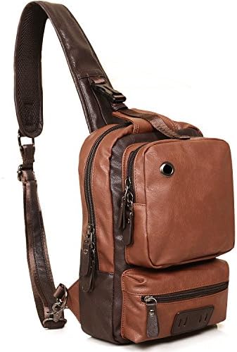 AIDERLY PU Leather Unbalance Single Sling Backpack Ipad Chest Bag for Men (Brown)