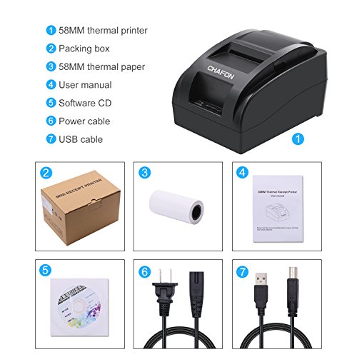 58MM USB Thermal Receipt Printer, Chafon Portable Printer High Speed Printing Compatible with ESC/POS Print Commands Set for Retail Store, Small Business, Restaurant, Canteen and More