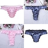 YiZYiF Men's Silky Shiny Satin Flutter Ruffled Sissy Thongs Crossdress Underwear