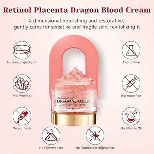 Dragon's Blood Cream, Retinol Placenta Dragon's Blood Creams, Moisturizing Cream, Makes The Skin Firm, Plump, Smooth, Moisturizing, Suitable for Women's Skin Care