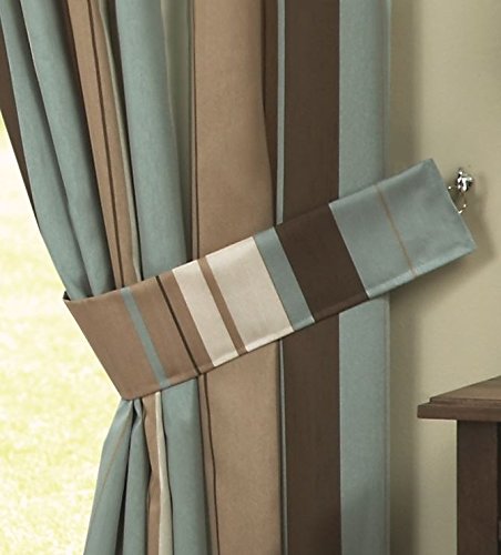 Wilson Striped Curtain Tie Backs One Pair Duck Egg Blue Chocolate