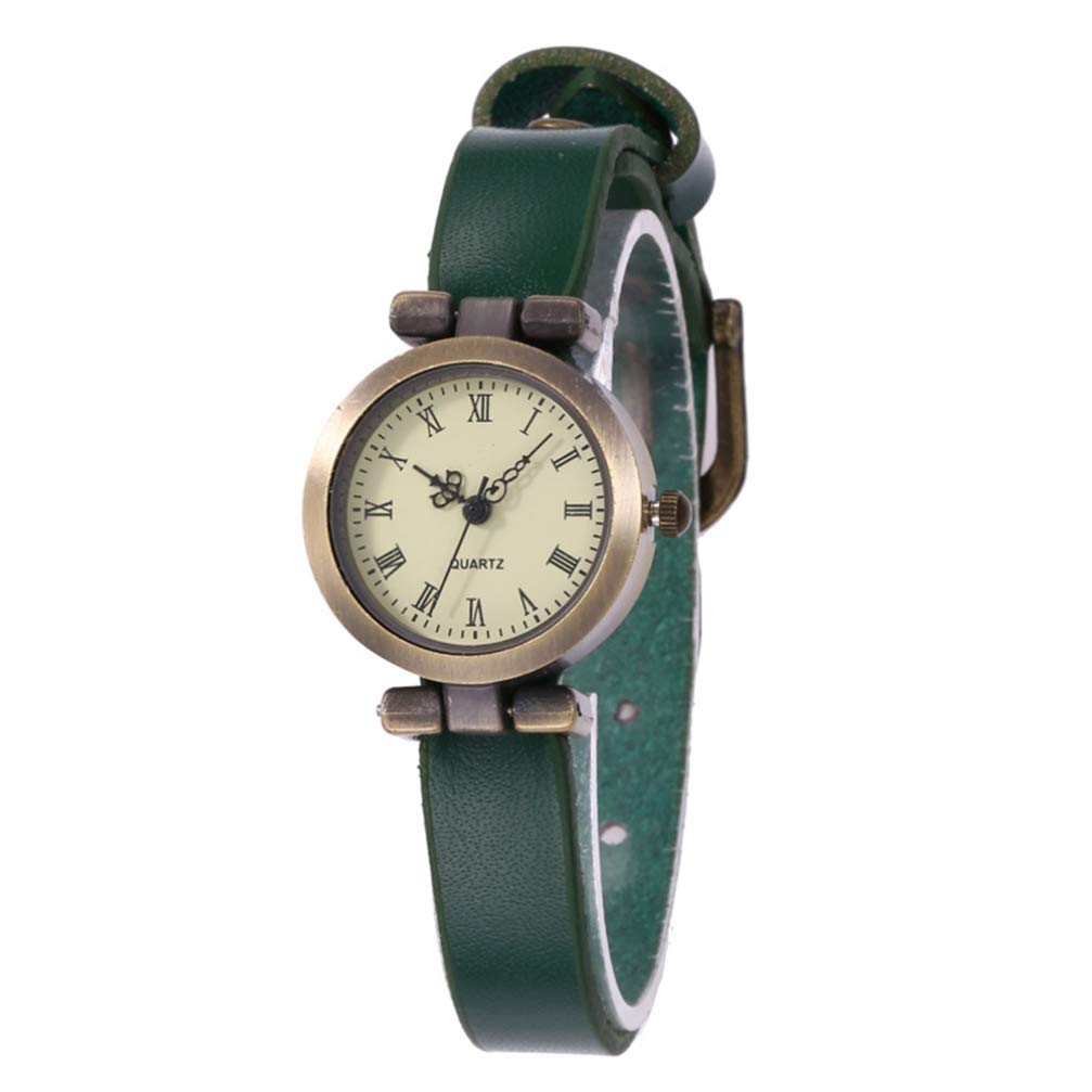 Hemobllo Pu Leather Watch Vintage Elegant Women Watch Classic Wrist Watch for Women Lady Girls (Green)