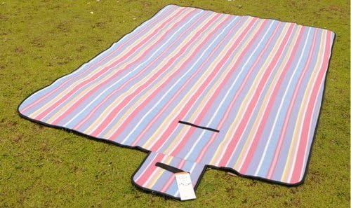 Derkang 1.52M(79"x59") Foldable Waterproof Stripe/Grid Blanket Fleece Rug Floor Mat For Outdoor Beach Camping Festival Picnic