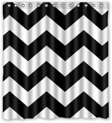 YEHO Art Gallery Black and White Chevron Zigzag Pattern Waterproof Bathroom Shower Curtains Shower Rings Included - Polyester Fabric 72X72 inches