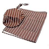 SPADORIVE Waist Apron Coffee Waist Apron with One Pocket Coffee Stripes Professional Server Apron-Long Ties Cooking Baking Half Apron for Women Men Kids with Hat