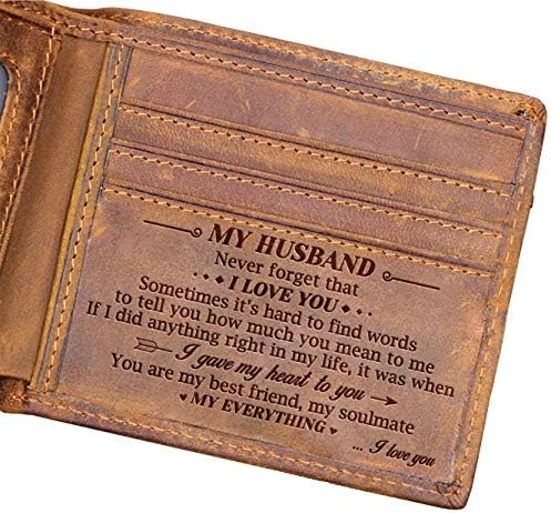 Engraved Leather Bifold Wallet To My Husband - Never Forget That I Love You - Men Wallet, Gift for Husband, Birthday Christmas Gift (To Husband)