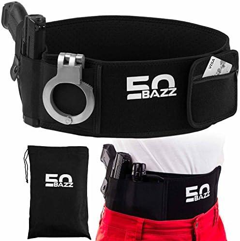Concealed Carry Belly Band Handgun Holster Universal Neoprene Elastic Waist Band Pistol Carrier with Mag Pocket + Carrying Bag